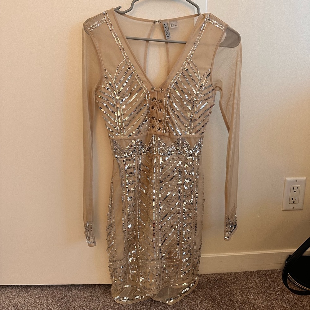 Beige Sequins Dress